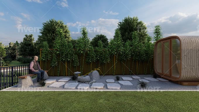 Design japanese gardens with walkthrough renders by